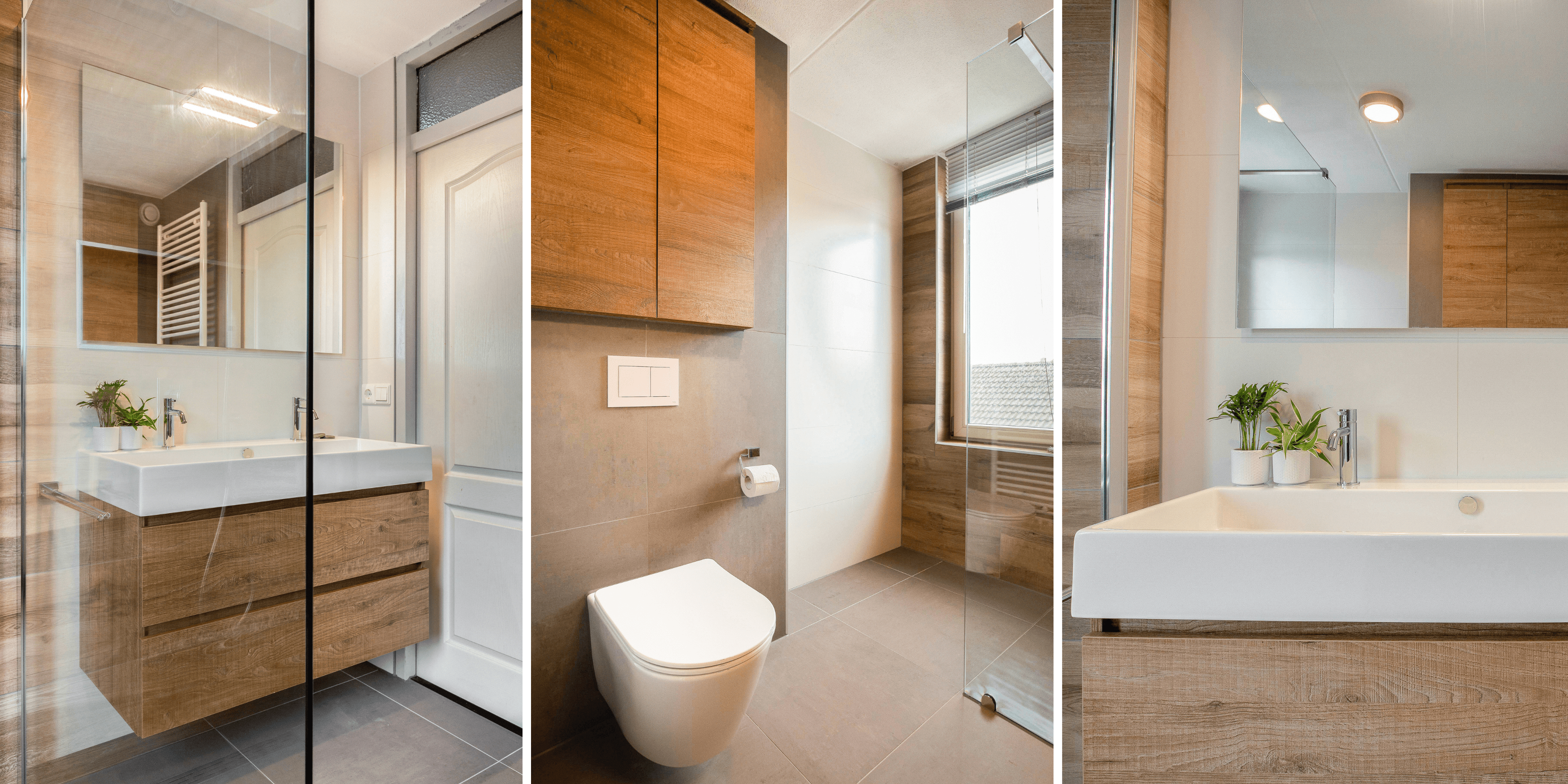 Badkamer met houtlook tegels